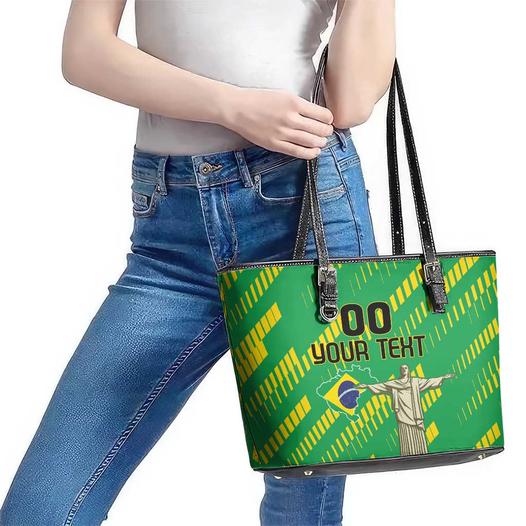 Custom Brazil Happy Independence Day Leather Tote Bag Cristo Redentor Flag Style LT18