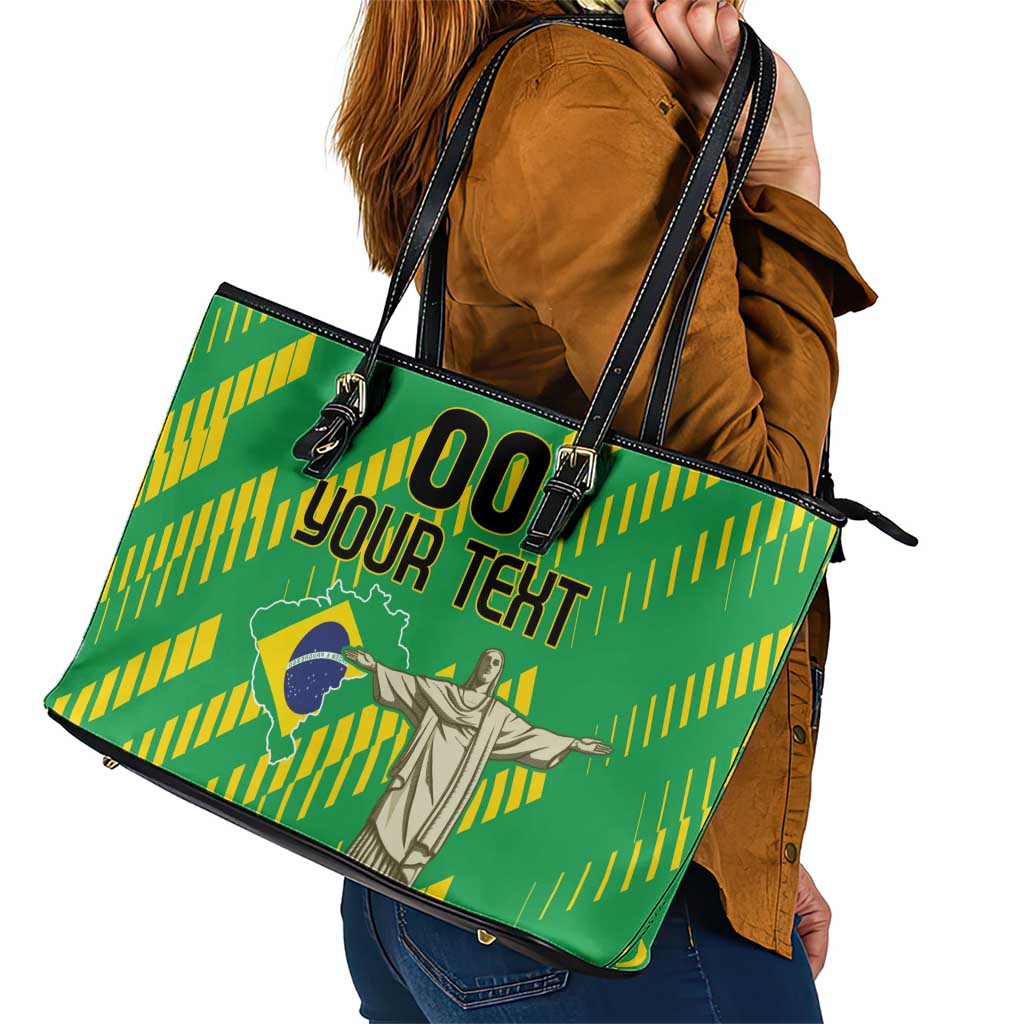 Custom Brazil Happy Independence Day Leather Tote Bag Cristo Redentor Flag Style LT18
