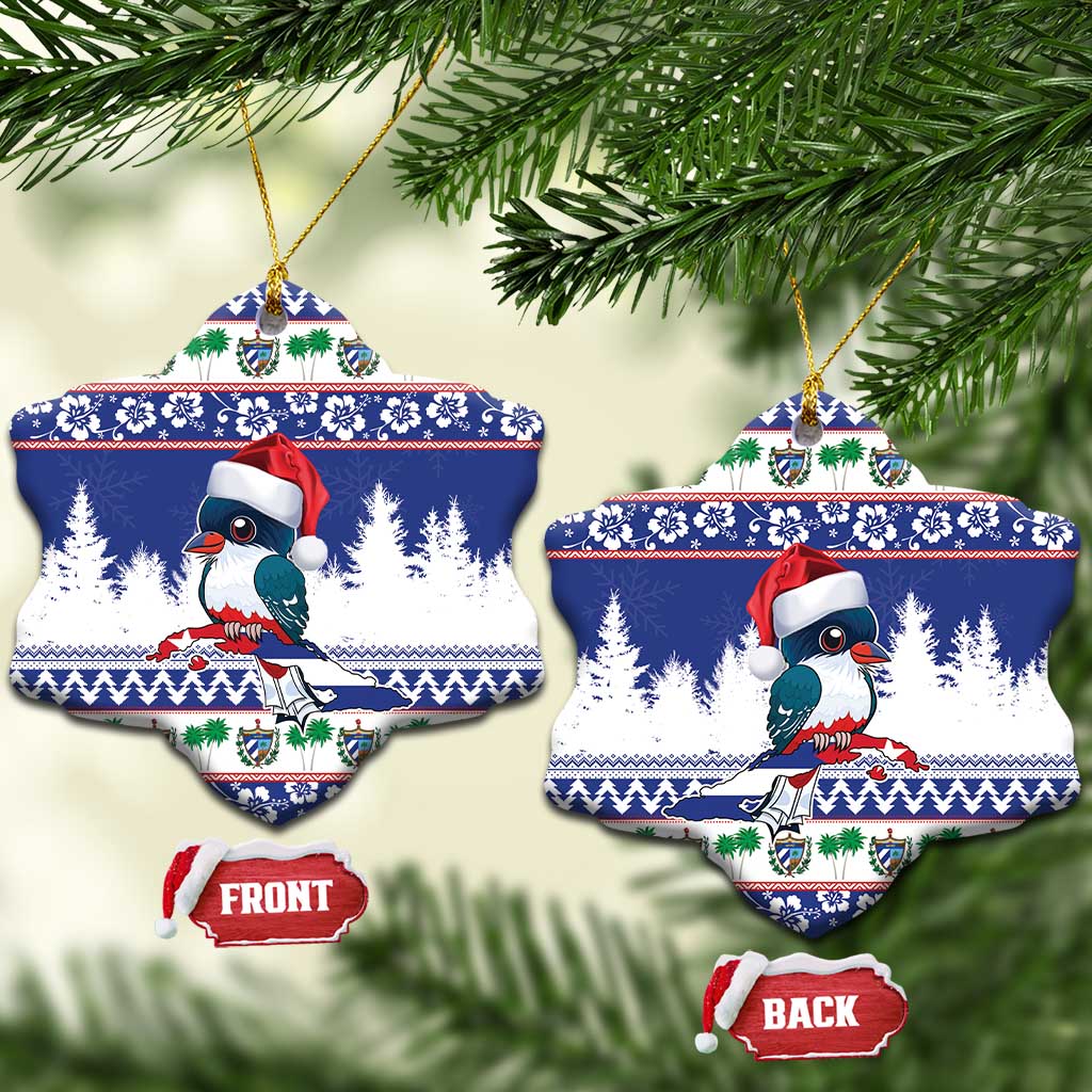 Cuba Christmas Ceramic Ornament Cuban Trogon Map With Feliz Navidad LT18