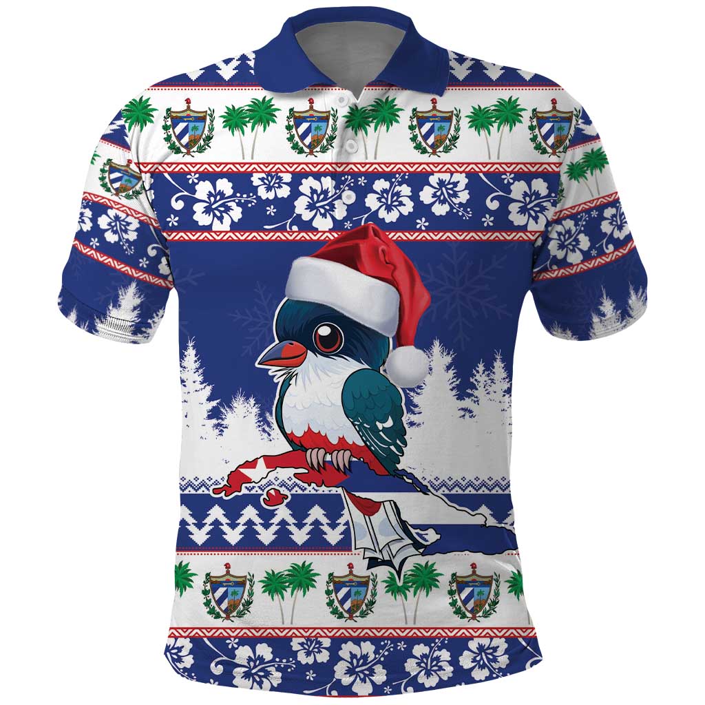 Cuba Christmas Polo Shirt Cuban Trogon Map With Feliz Navidad LT18
