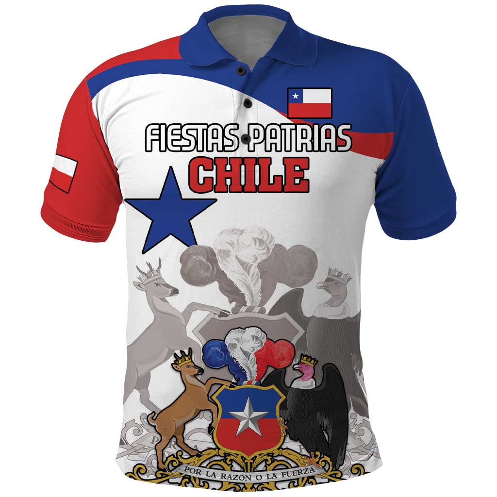 Custom Fiestas Patrias Chile Polo Shirt Coat Of Arms LT18