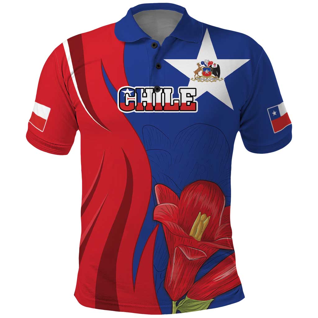 Custom Chile Independence Day Polo Shirt Lapageria Flower With Coat Of Arms LT18