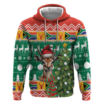 South Africa Christmas Hoodie Springbok With Christmas Tree LT18