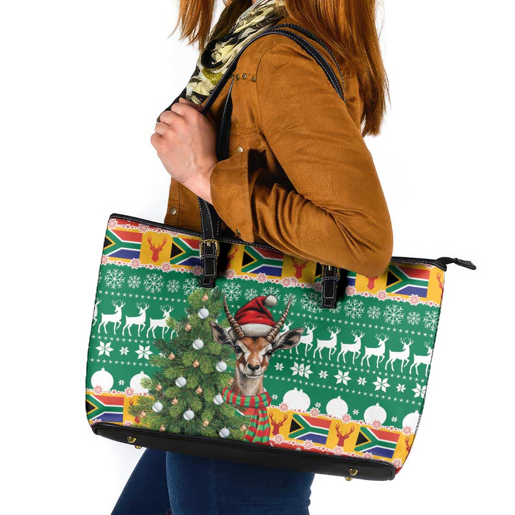 South Africa Christmas Leather Tote Bag Springbok With Christmas Tree LT18