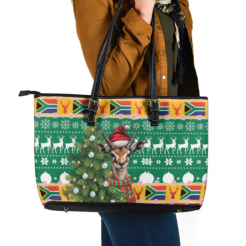 South Africa Christmas Leather Tote Bag Springbok With Christmas Tree LT18