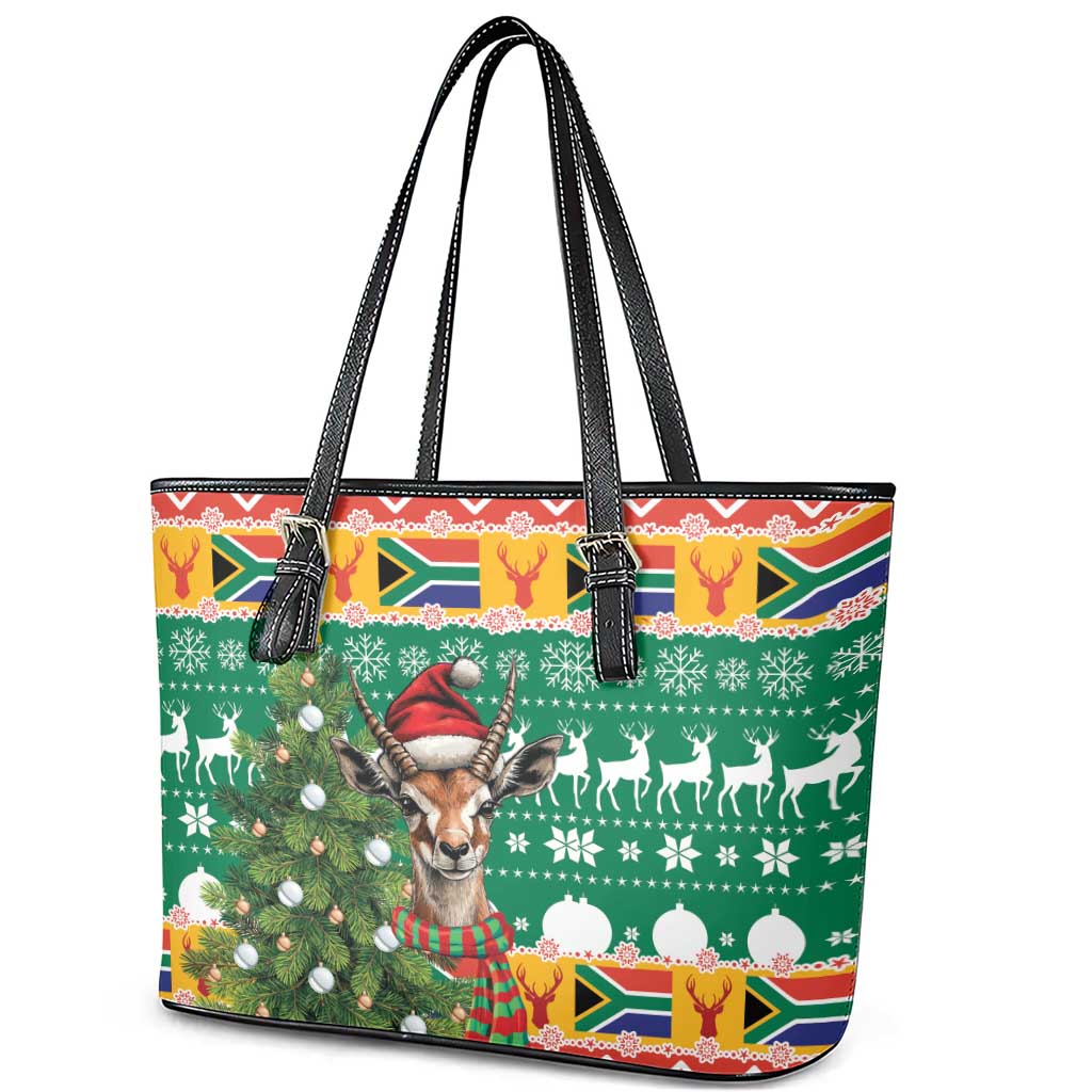 South Africa Christmas Leather Tote Bag Springbok With Christmas Tree LT18
