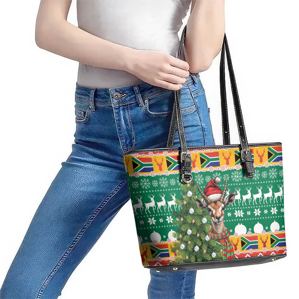 South Africa Christmas Leather Tote Bag Springbok With Christmas Tree LT18