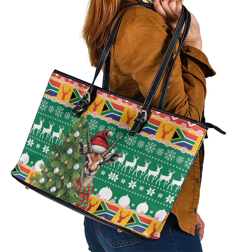 South Africa Christmas Leather Tote Bag Springbok With Christmas Tree LT18