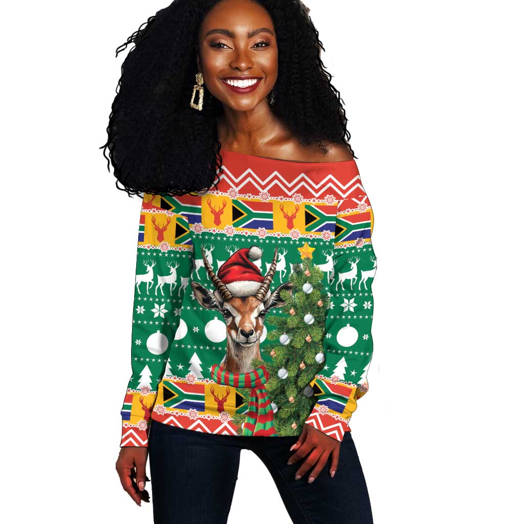 South Africa Springbok Off Shoulder Sweater Christmas Tree - Lightning Art LT18