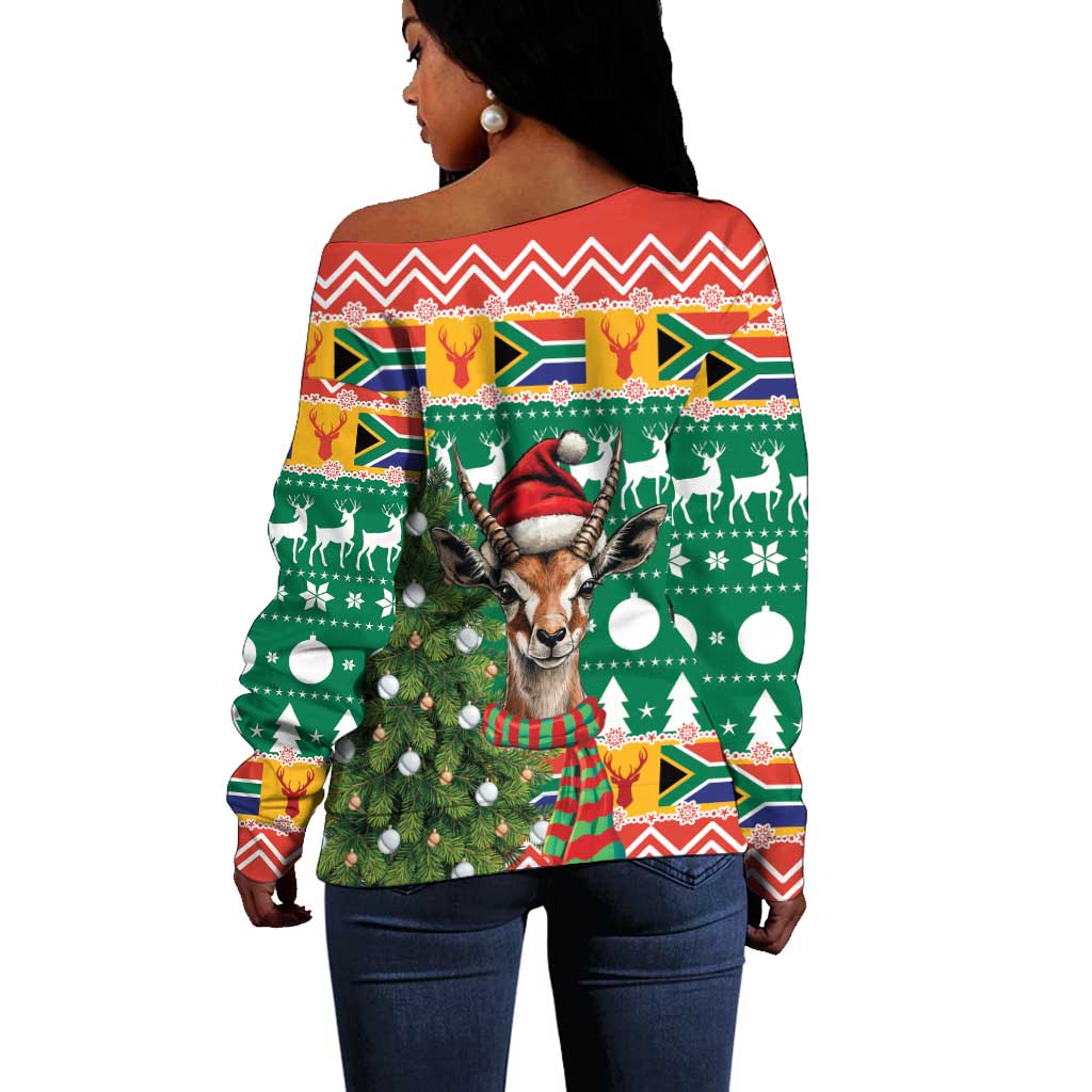 South Africa Springbok Off Shoulder Sweater Christmas Tree - Lightning Art LT18