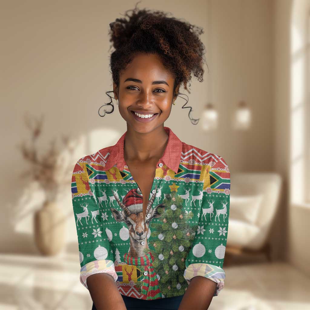 South Africa Springbok Women Casual Shirt Christmas Tree - Lightning Art LT18