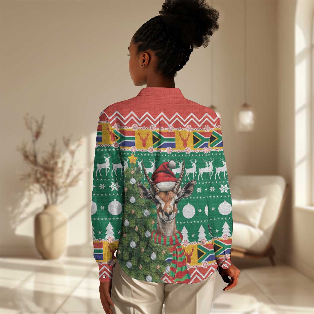 South Africa Springbok Women Casual Shirt Christmas Tree - Lightning Art LT18