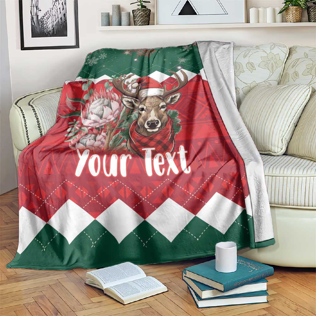 Personalized South Africa Merry Christmas Blanket Springbok With King Protea LT18