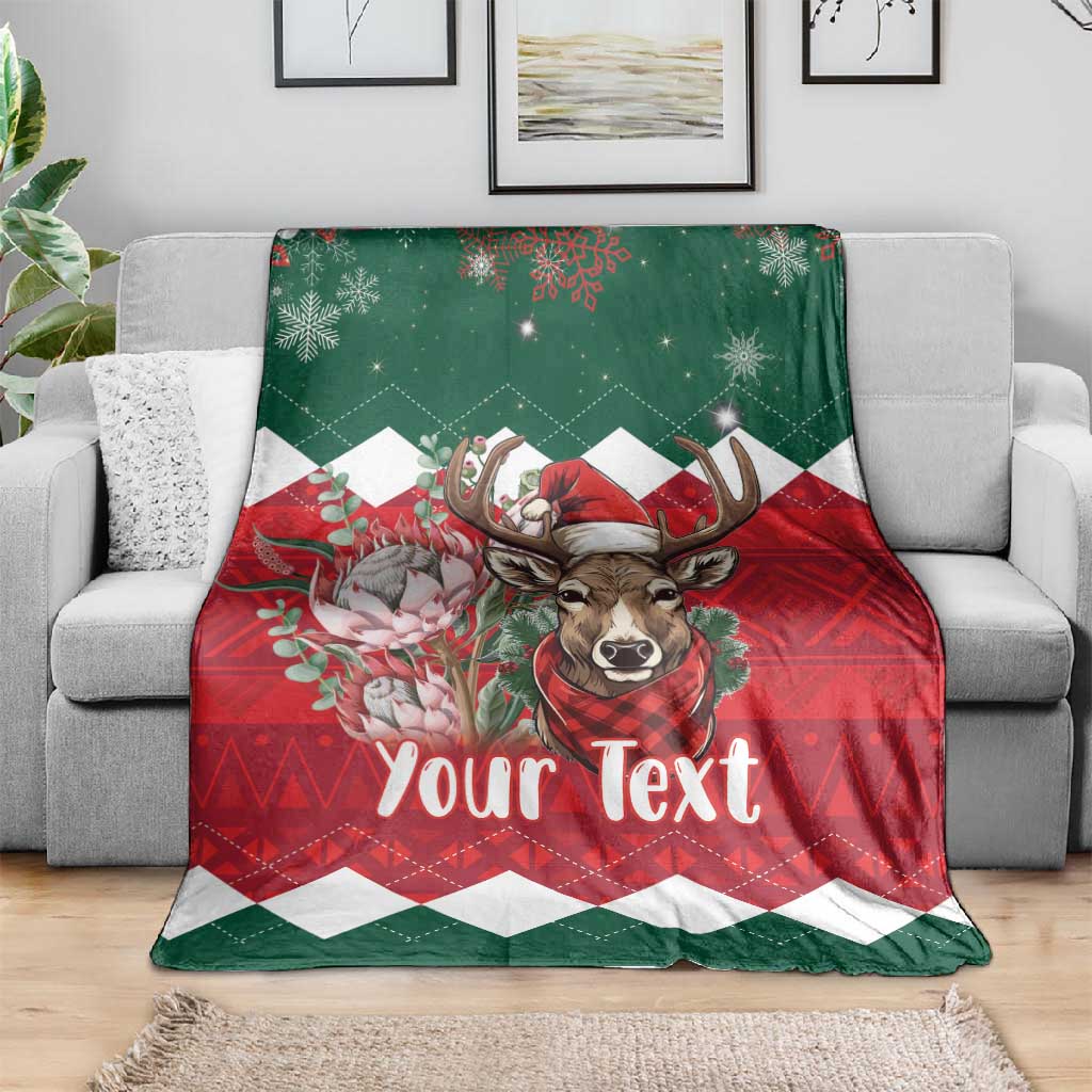 Personalized South Africa Merry Christmas Blanket Springbok With King Protea LT18