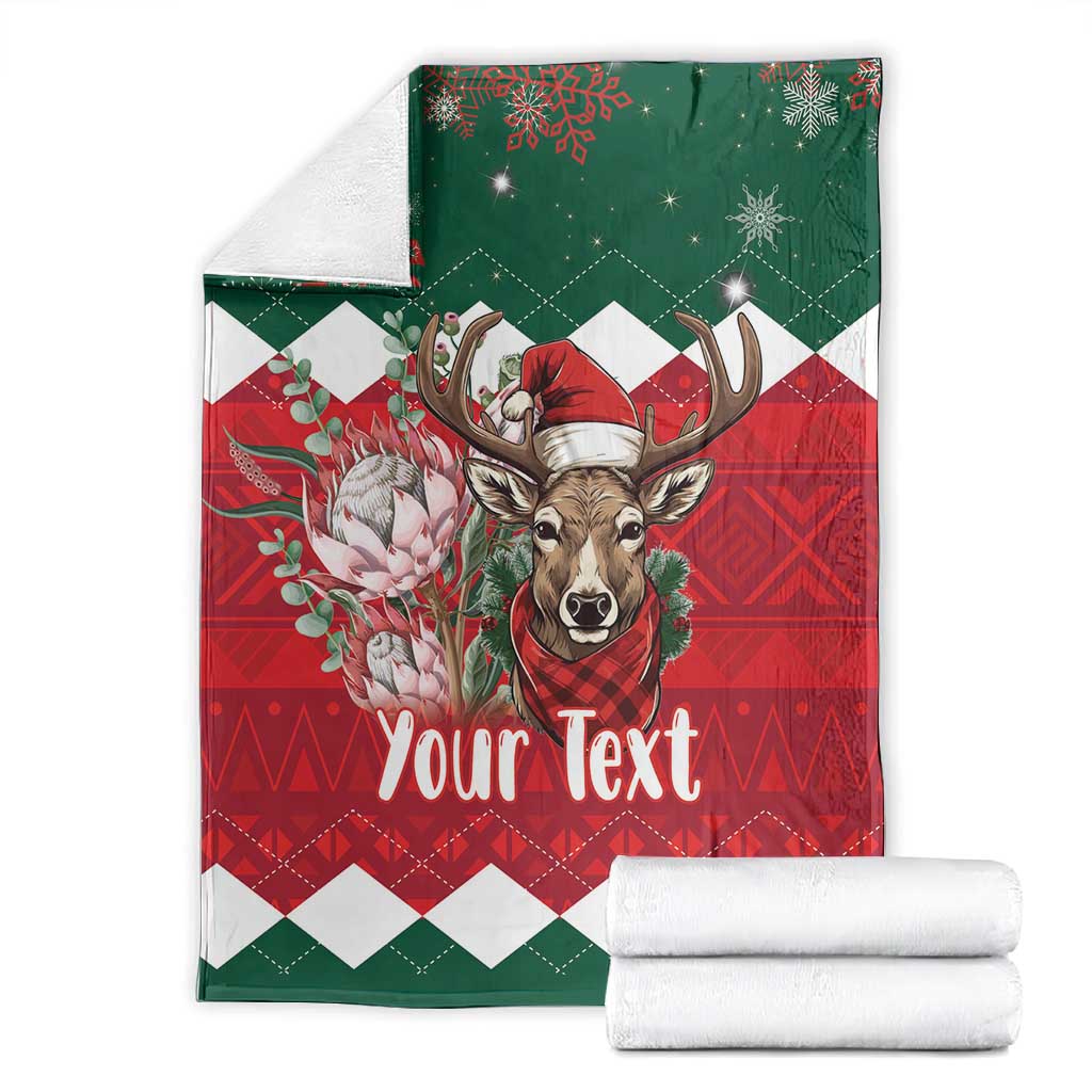 Personalized South Africa Merry Christmas Blanket Springbok With King Protea LT18