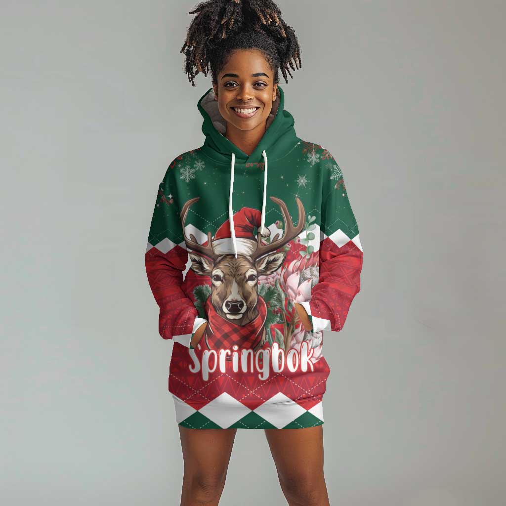 Personalized South Africa Merry Christmas Hoodie Dress Springbok With King Protea LT18