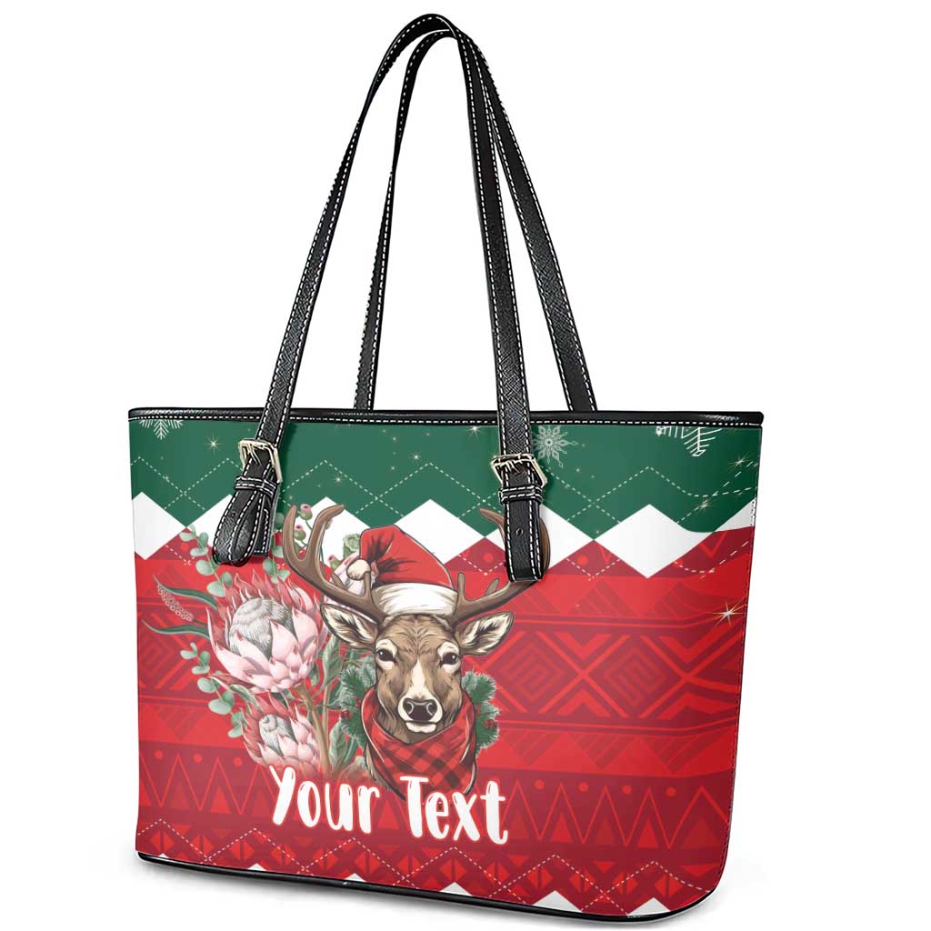Personalized South Africa Christmas Leather Tote Bag Springbok With King Protea LT18