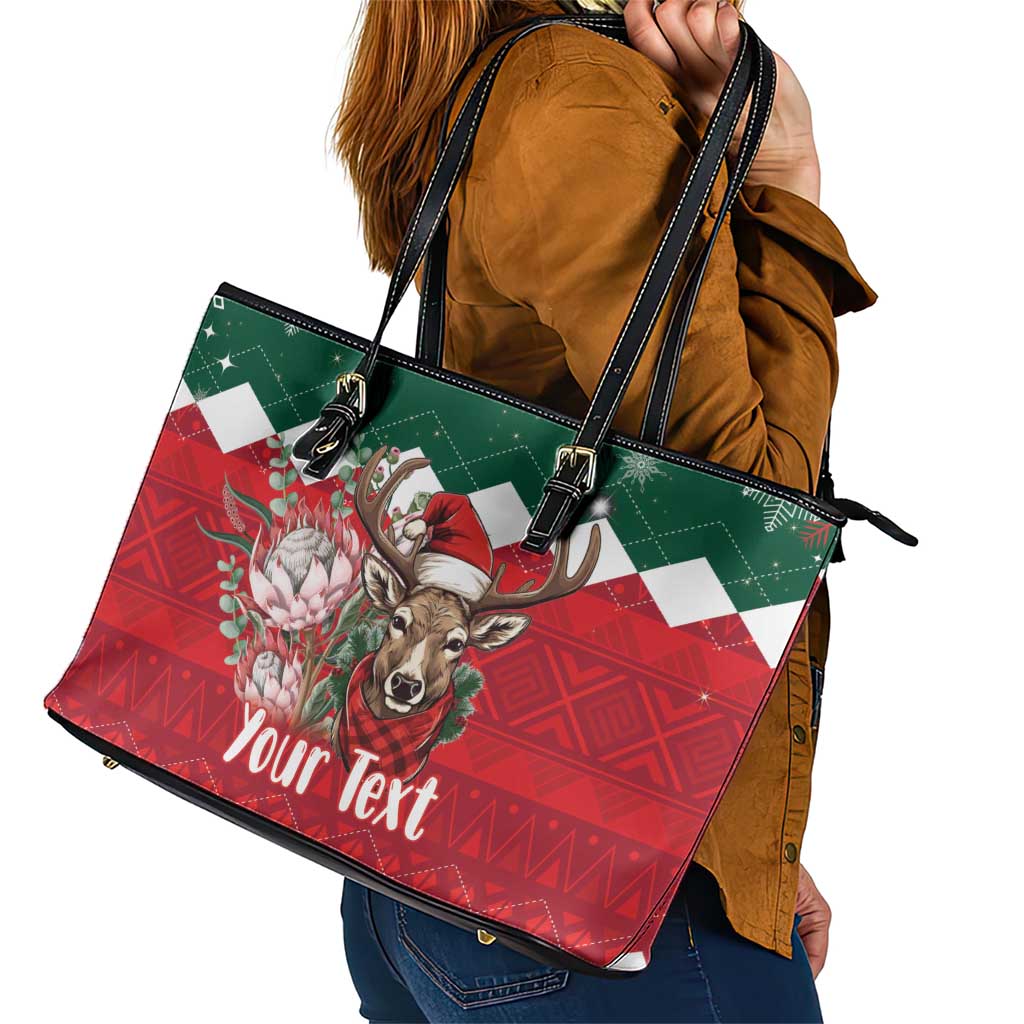 Personalized South Africa Christmas Leather Tote Bag Springbok With King Protea LT18
