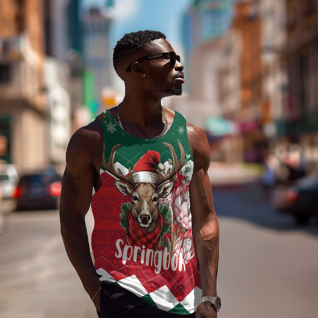Personalized South Africa Merry Christmas Men Tank Top Springbok With King Protea LT18