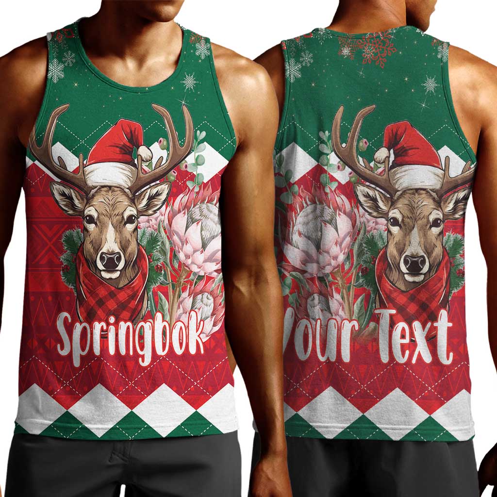 Personalized South Africa Merry Christmas Men Tank Top Springbok With King Protea LT18
