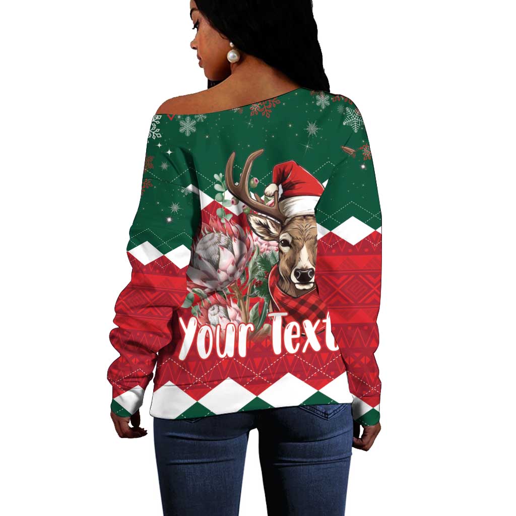 Personalized South Africa Merry Christmas Off Shoulder Sweater Springbok With King Protea LT18