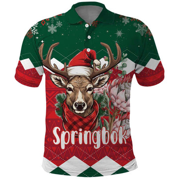 Personalized South Africa Christmas Polo Shirt Springbok With King Protea LT18