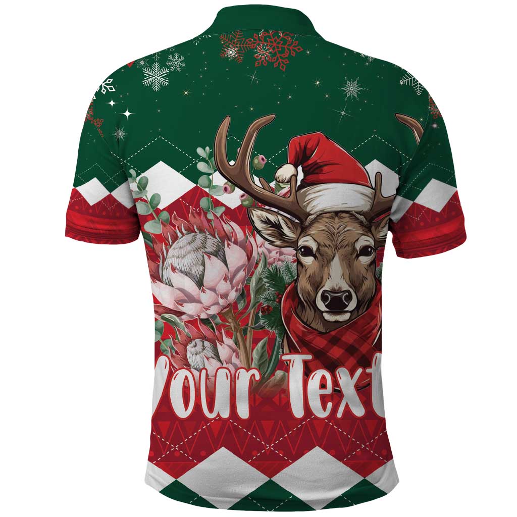 Personalized South Africa Christmas Polo Shirt Springbok With King Protea LT18