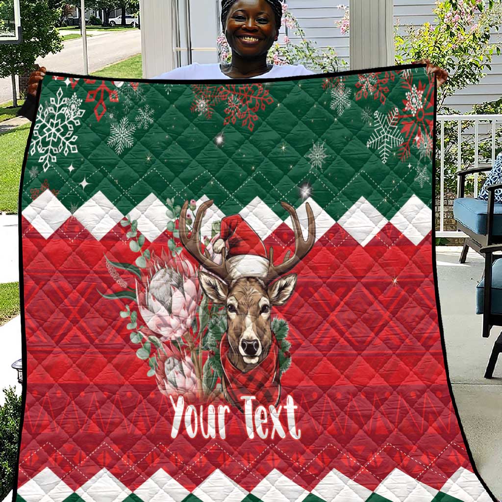 Personalized South Africa Merry Christmas Quilt Springbok With King Protea LT18