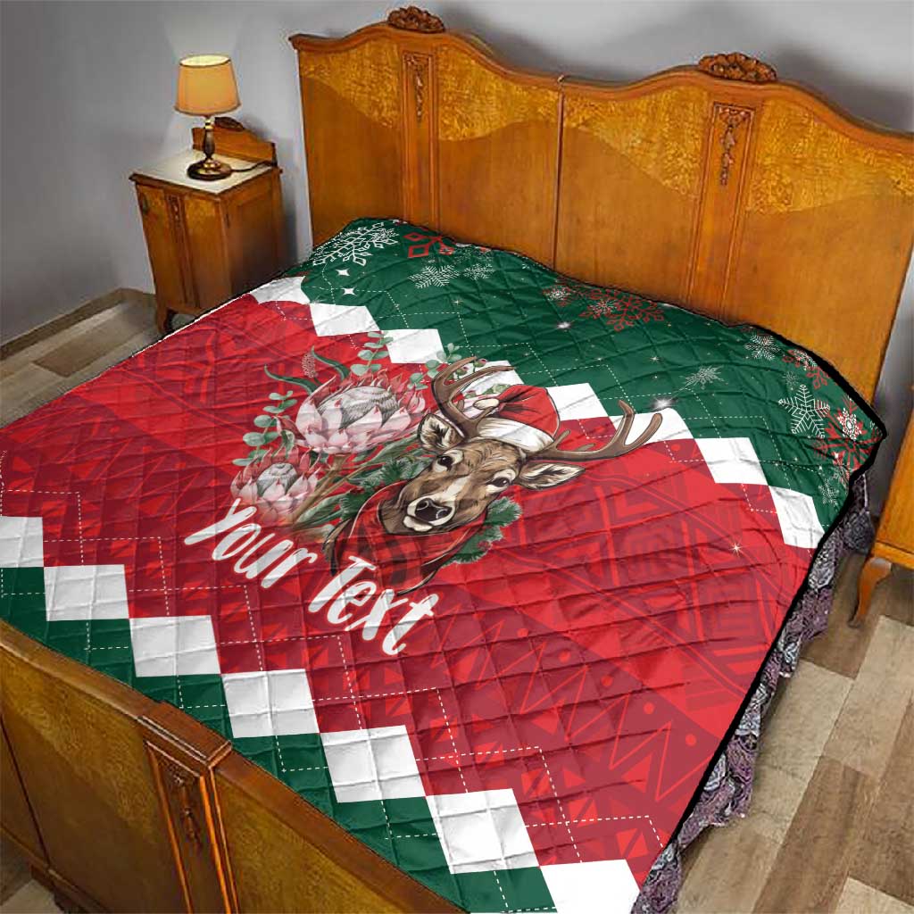 Personalized South Africa Merry Christmas Quilt Springbok With King Protea LT18