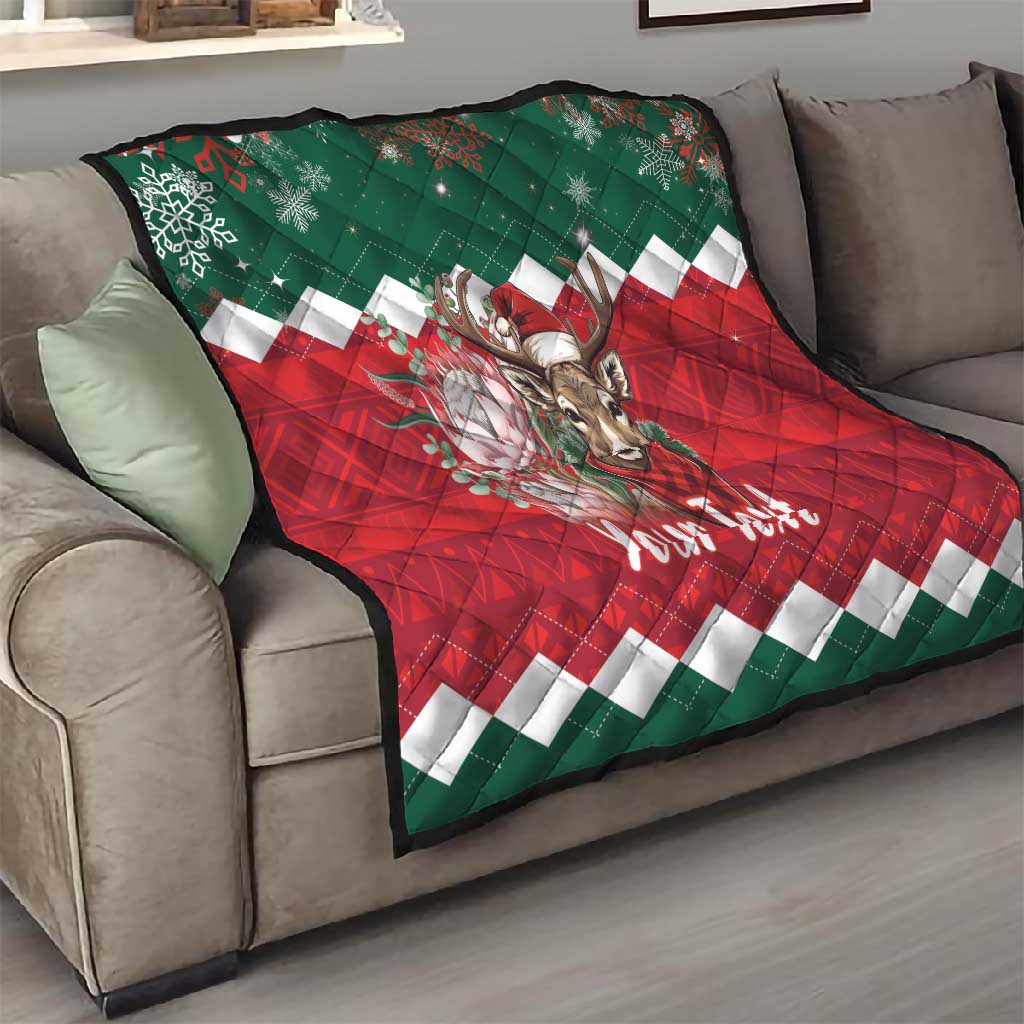 Personalized South Africa Merry Christmas Quilt Springbok With King Protea LT18
