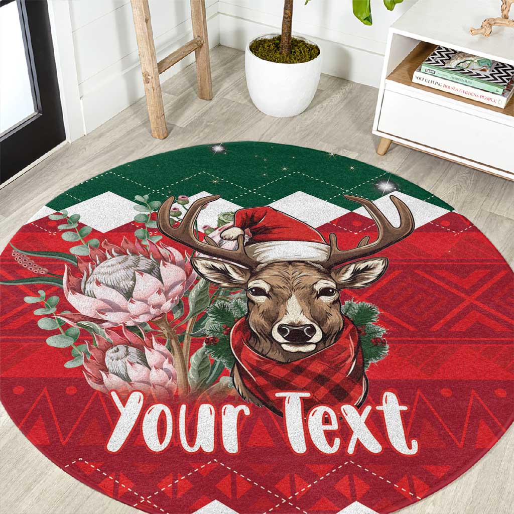 Personalized South Africa Merry Christmas Round Carpet Springbok With King Protea LT18