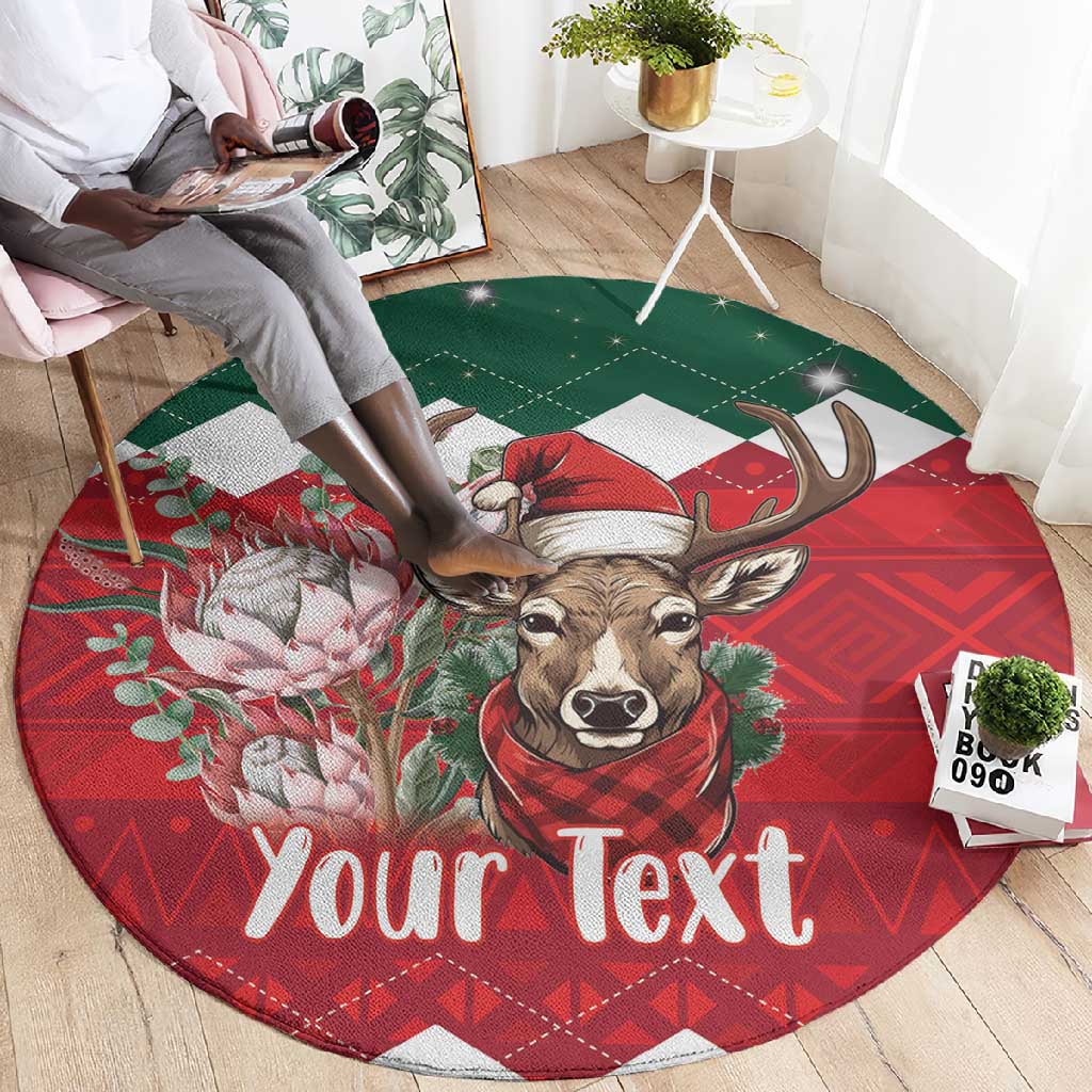 Personalized South Africa Merry Christmas Round Carpet Springbok With King Protea LT18