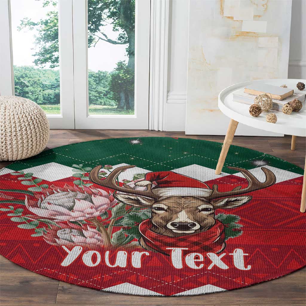 Personalized South Africa Merry Christmas Round Carpet Springbok With King Protea LT18