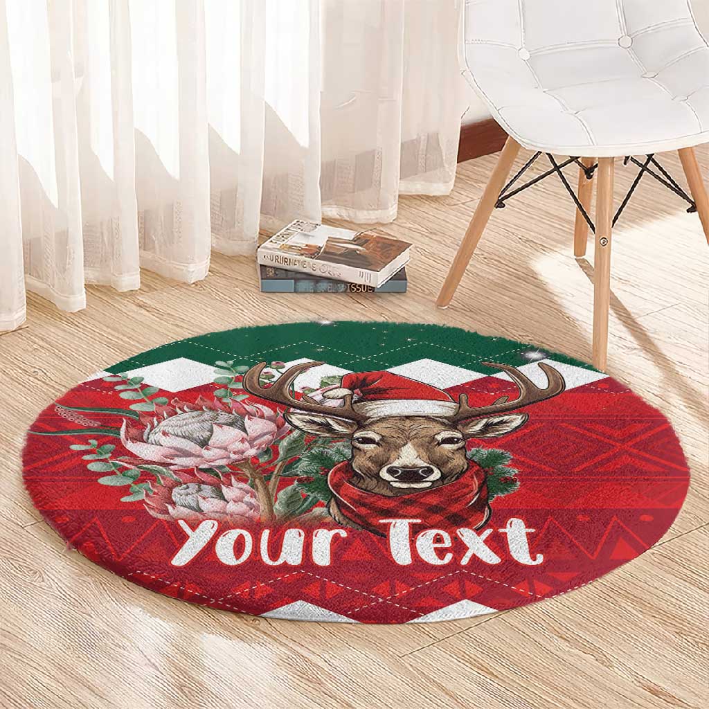 Personalized South Africa Merry Christmas Round Carpet Springbok With King Protea LT18