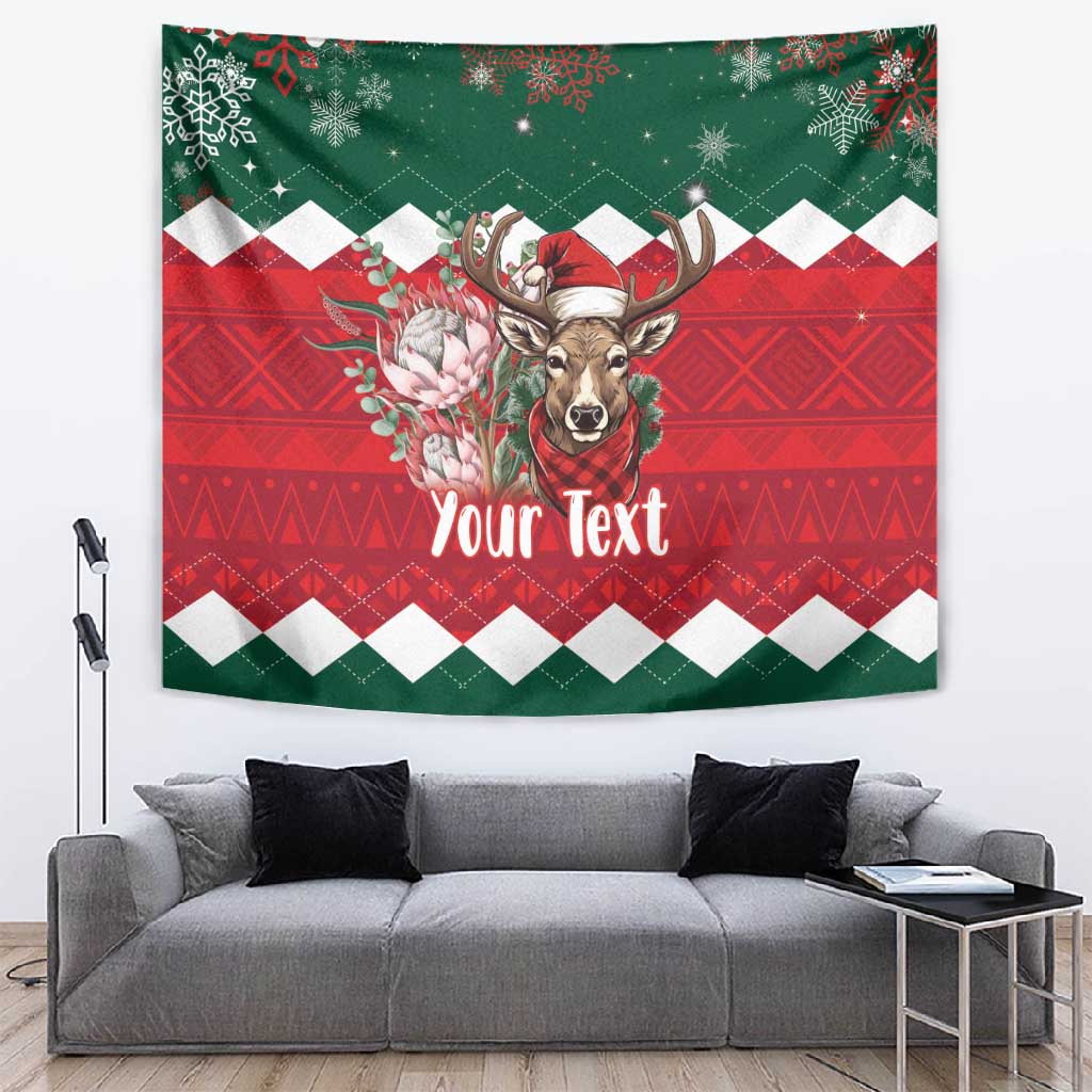 Personalized South Africa Merry Christmas Tapestry Springbok With King Protea LT18