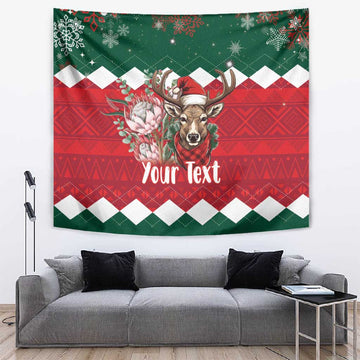 Personalized South Africa Merry Christmas Tapestry Springbok With King Protea LT18