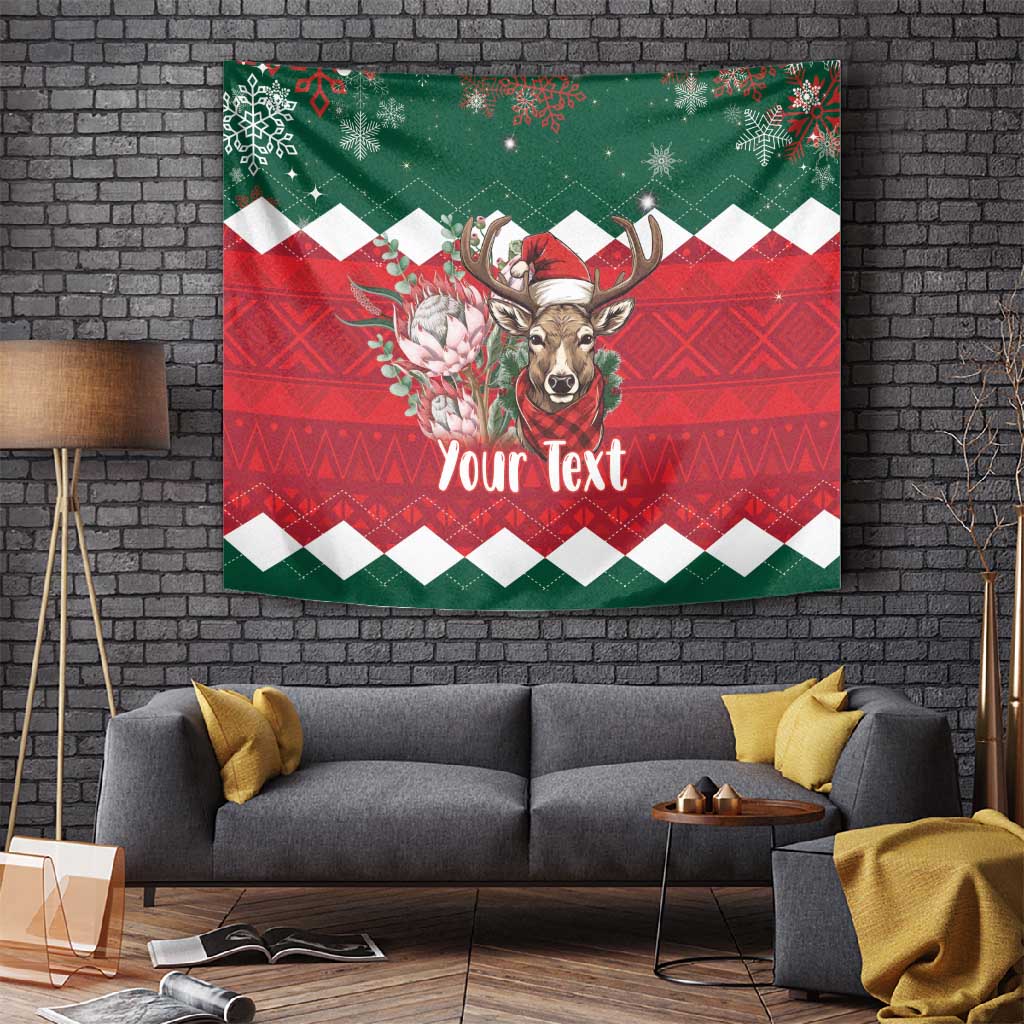 Personalized South Africa Merry Christmas Tapestry Springbok With King Protea LT18
