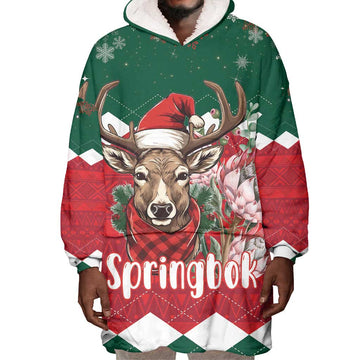 Personalized South Africa Merry Christmas Wearable Blanket Hoodie Springbok With King Protea LT18