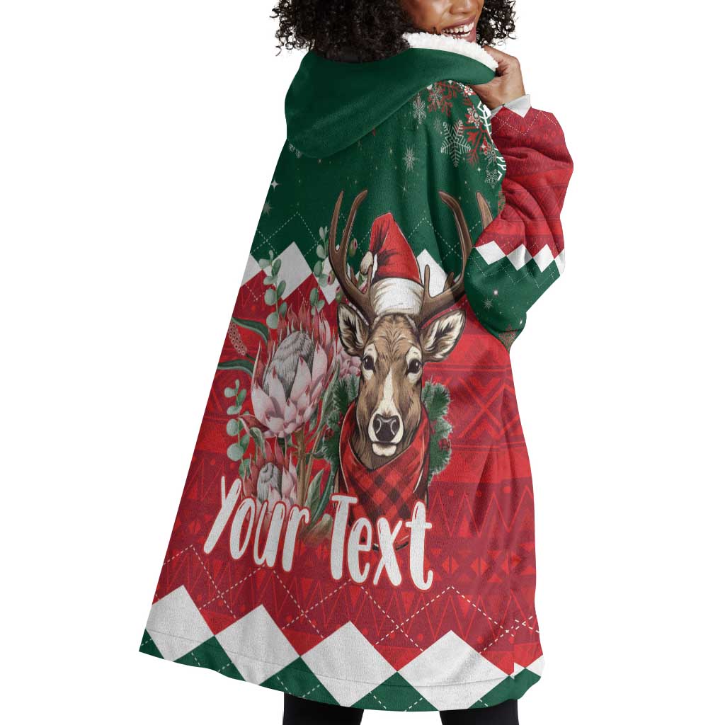 Personalized South Africa Merry Christmas Wearable Blanket Hoodie Springbok With King Protea LT18