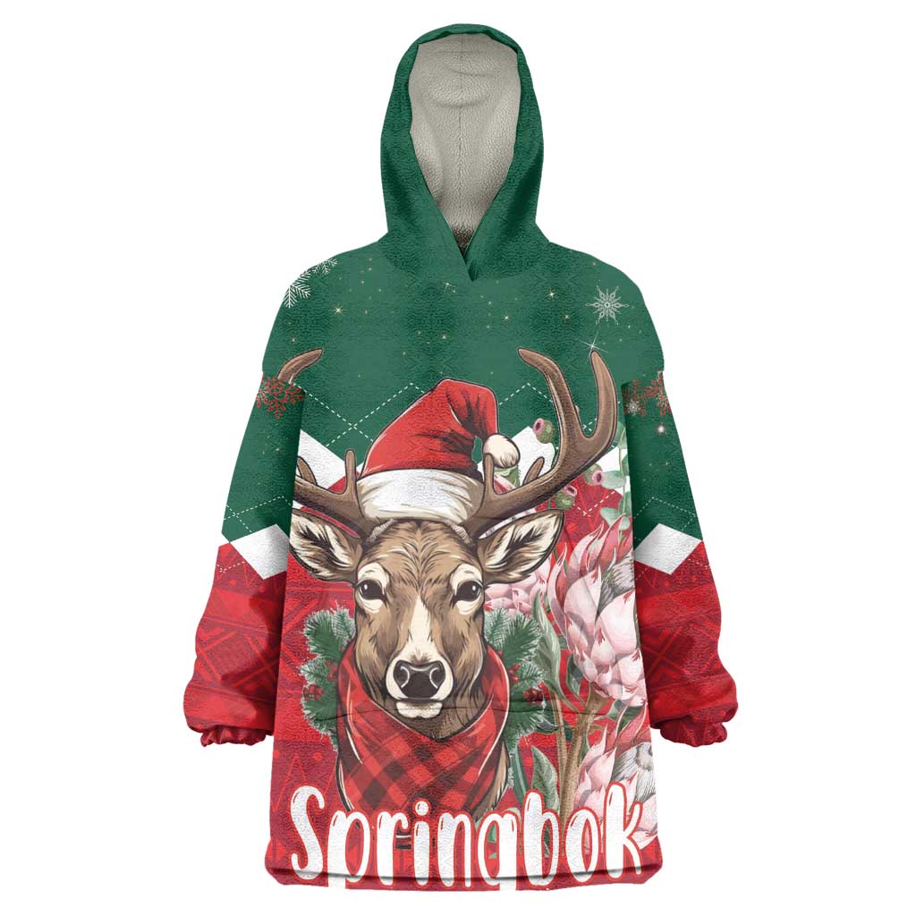 Personalized South Africa Merry Christmas Wearable Blanket Hoodie Springbok With King Protea LT18