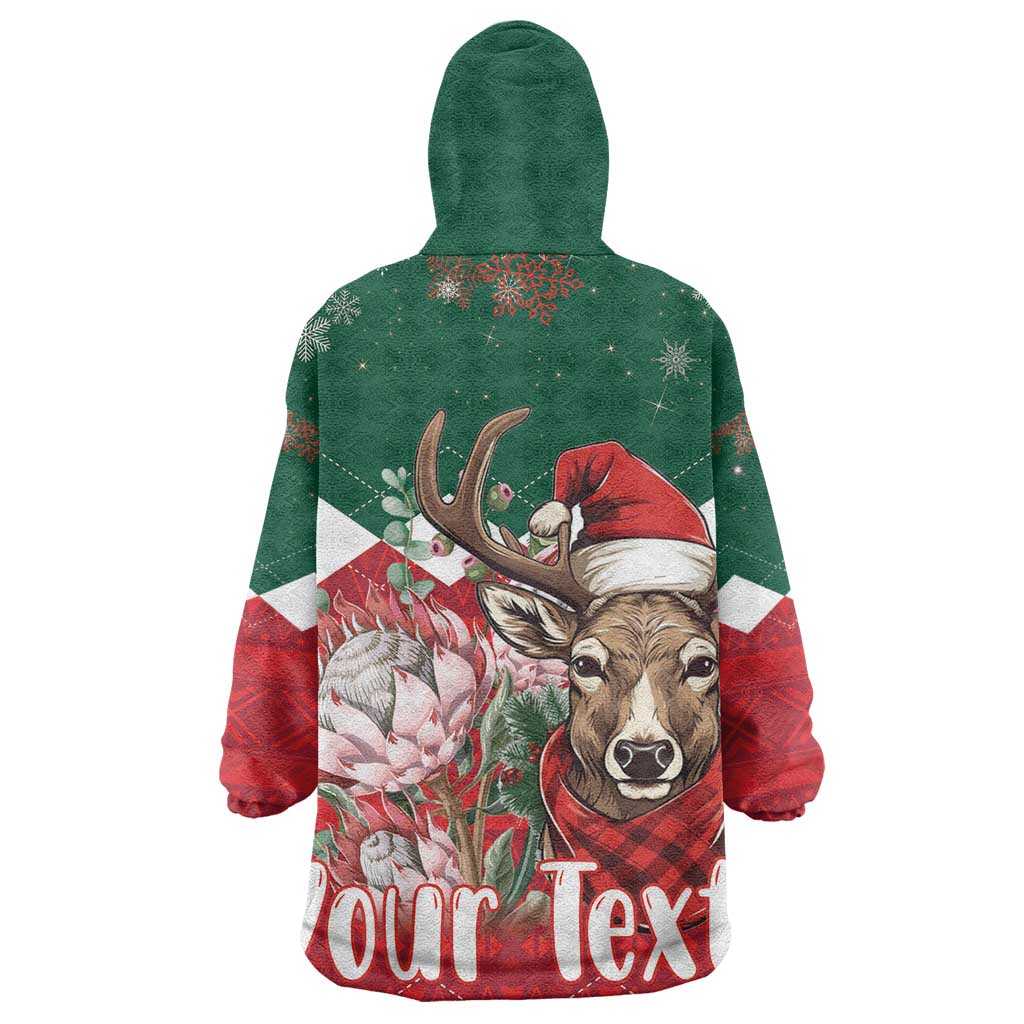 Personalized South Africa Merry Christmas Wearable Blanket Hoodie Springbok With King Protea LT18