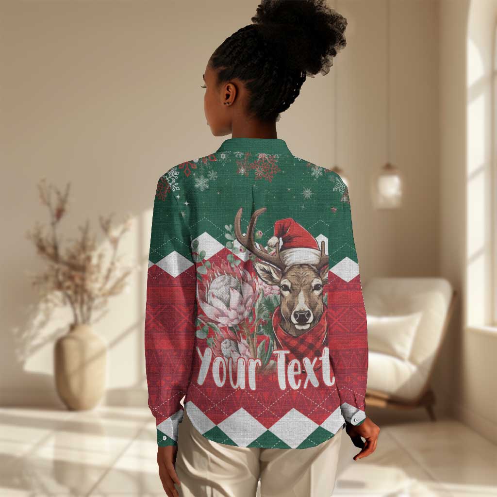 Personalized South Africa Merry Christmas Women Casual Shirt Springbok With King Protea LT18