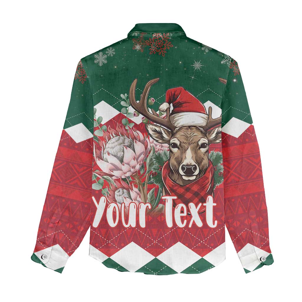 Personalized South Africa Merry Christmas Women Casual Shirt Springbok With King Protea LT18