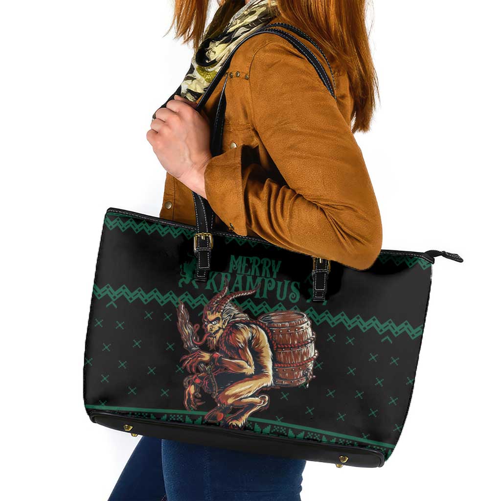 Merry Krampus Creepy Christmas Holiday Leather Tote Bag Green Version LT18