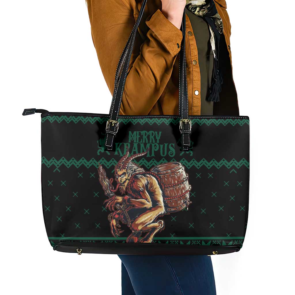 Merry Krampus Creepy Christmas Holiday Leather Tote Bag Green Version LT18