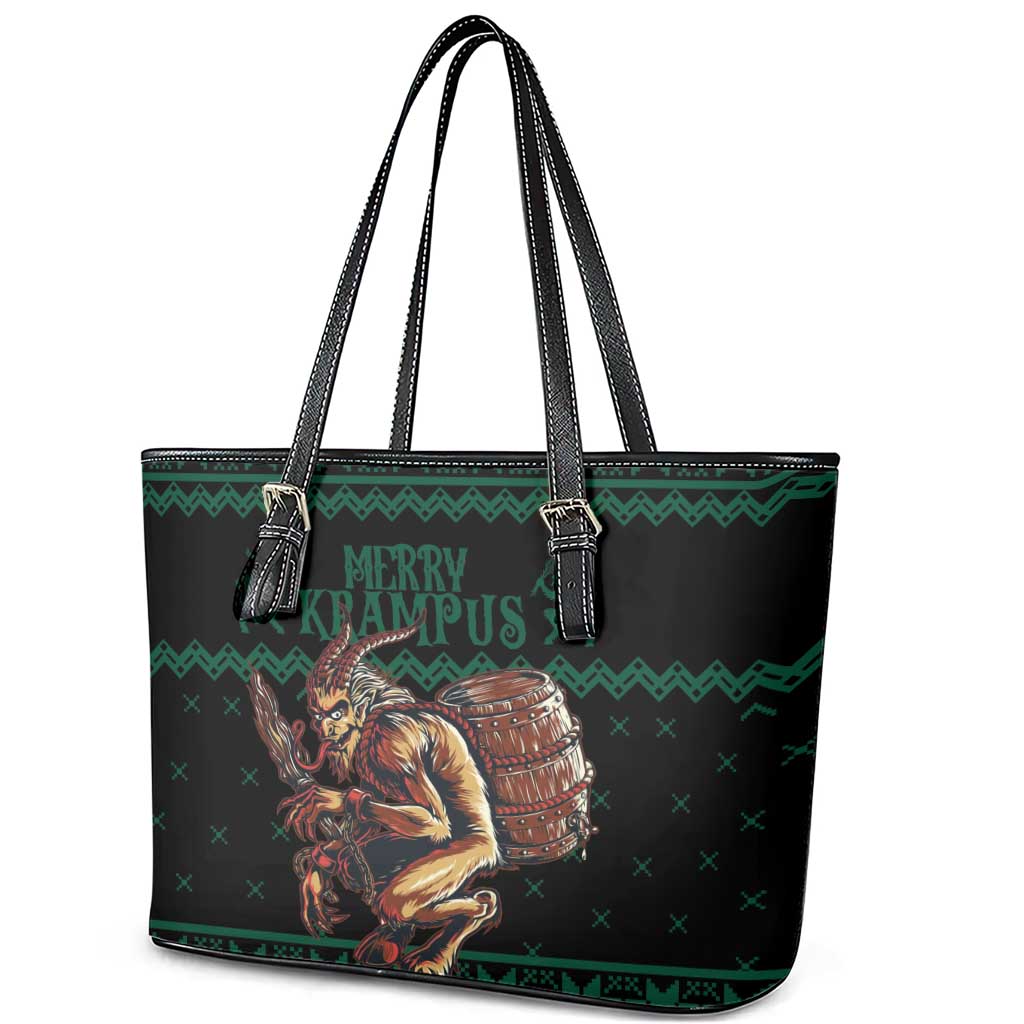 Merry Krampus Creepy Christmas Holiday Leather Tote Bag Green Version LT18