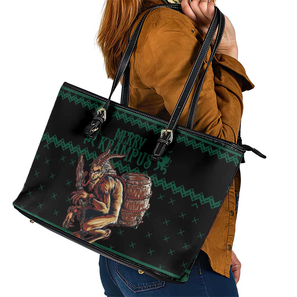 Merry Krampus Creepy Christmas Holiday Leather Tote Bag Green Version LT18