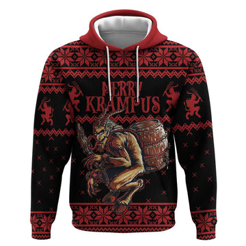 Merry Krampus Creepy Christmas Holiday Hoodie Red Version LT18