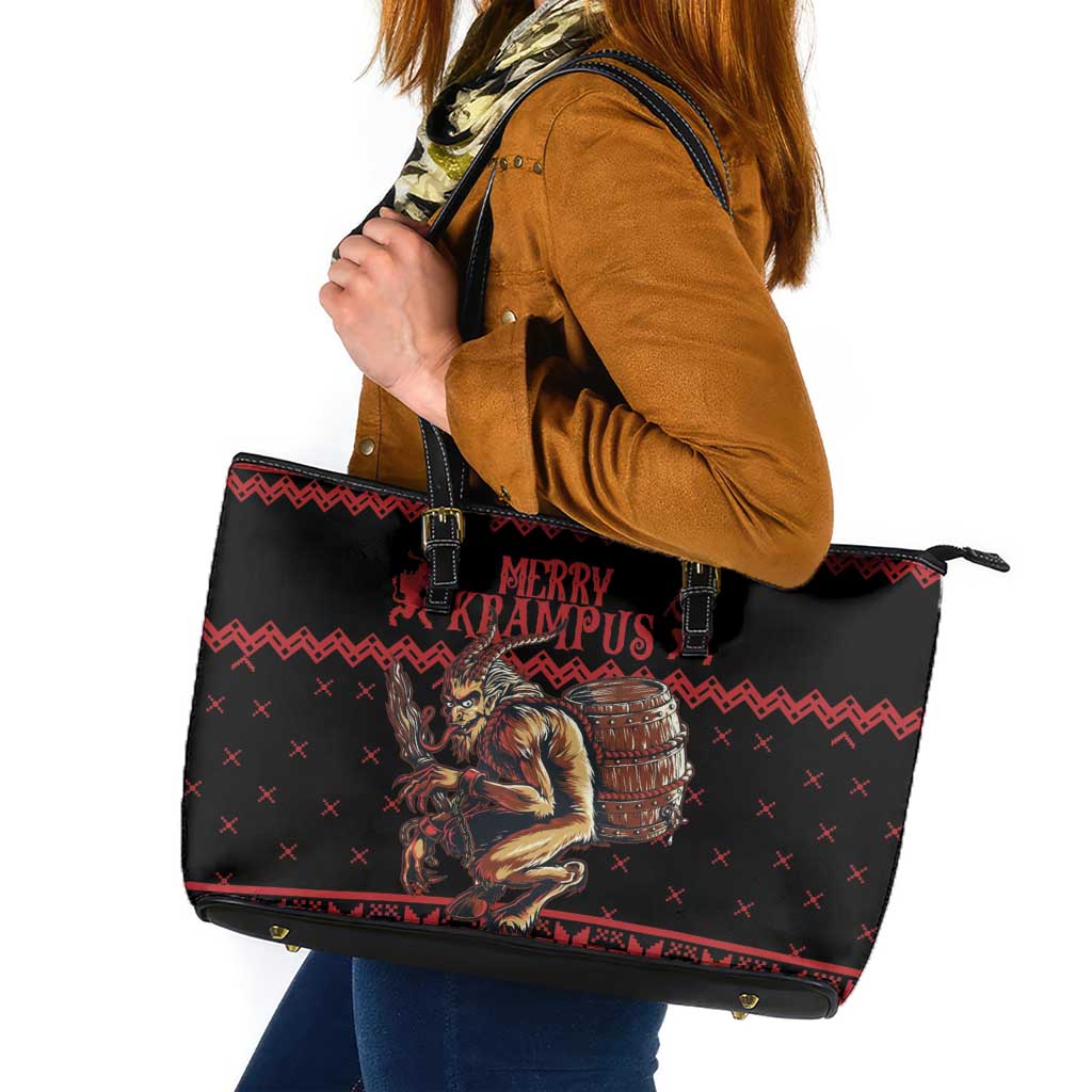 Merry Krampus Creepy Christmas Holiday Leather Tote Bag Red Version LT18