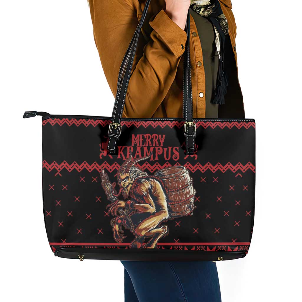 Merry Krampus Creepy Christmas Holiday Leather Tote Bag Red Version LT18